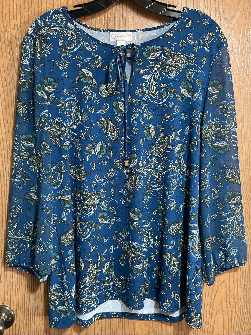 EUC Blue Paisley Blouse with Tie-Neck